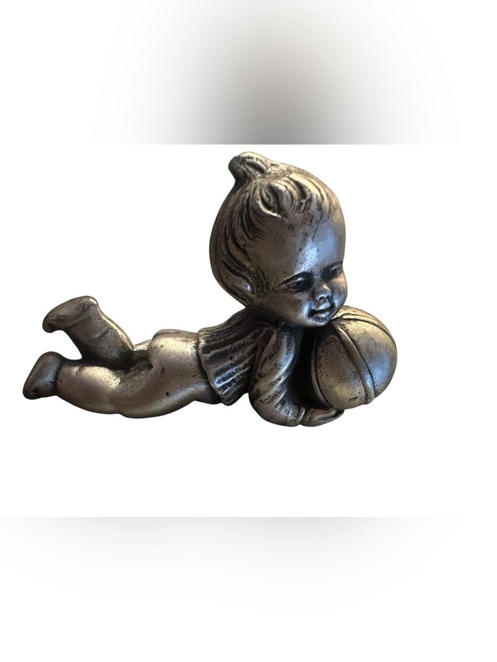 Vintage “Peltro Italy” Pewter Baby Figurine – Reclining Cherub Holding Ball